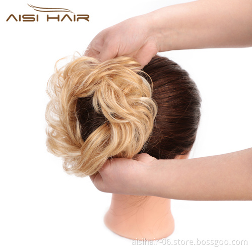 Aisi Hair Brazilian Human Hair Curly Blonde Chignon Bun Elastic Rope Rubber Band Hairpiece Clip In Extension For Black Women